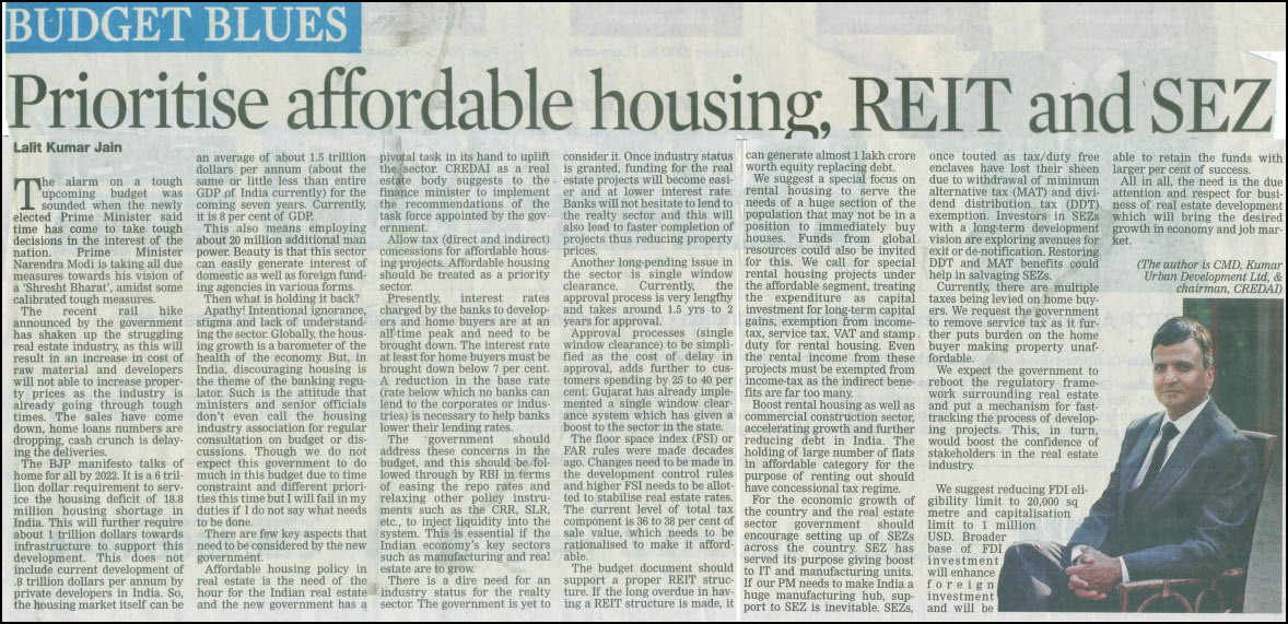 Prioritise affordable housing, REIT and SEZ
