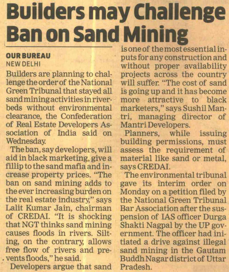 Builders may challenge ban on sand mining