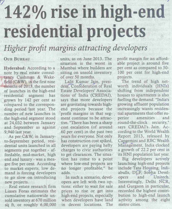 142% rise in high-end residential projects