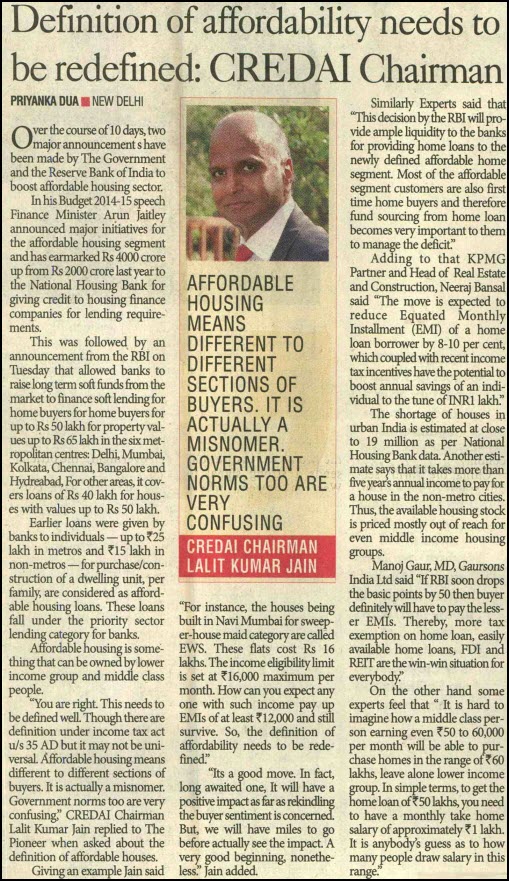 Definition of affordability needs to be redefined: CREDAI Chairman