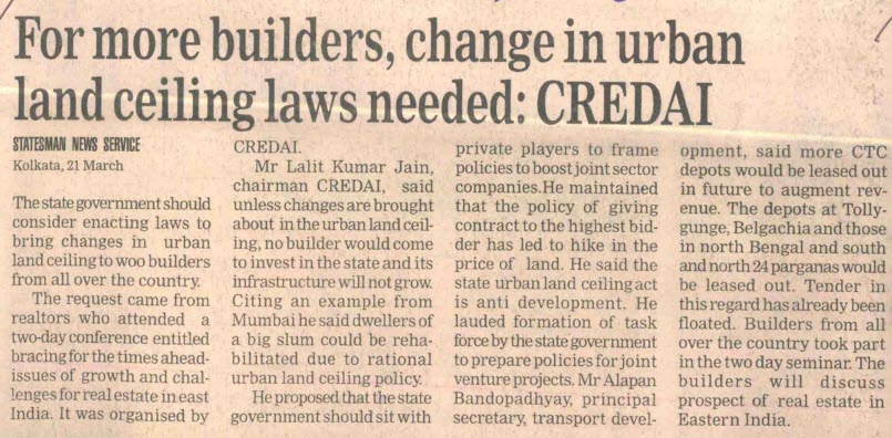 For more builders, change in urban land ceiling laws needed: CREDAI