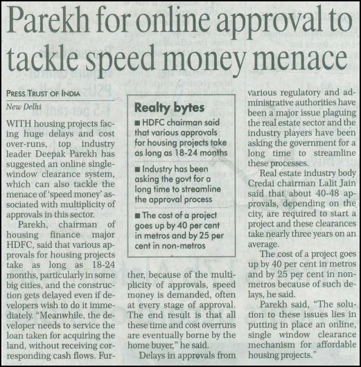 Parekh for online approval to tackle speed money menace