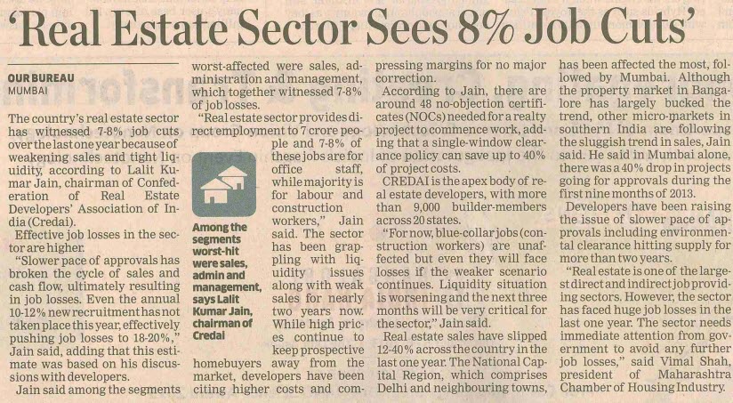 'Real Estate sector sees 8% Job cuts'